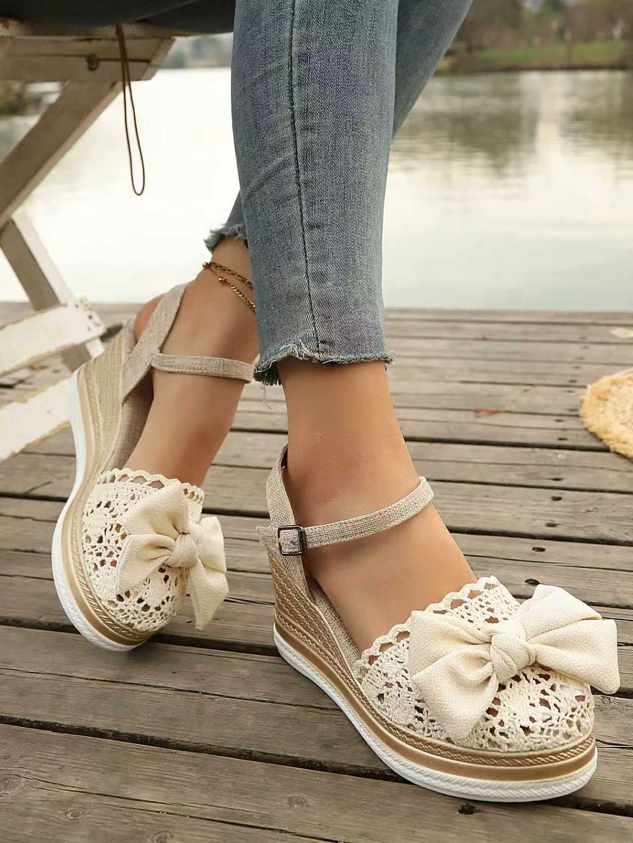 # Lace-trimmed Wedge Sandals