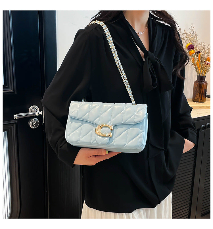 # Quilted Striped Chain Crossbody Bag