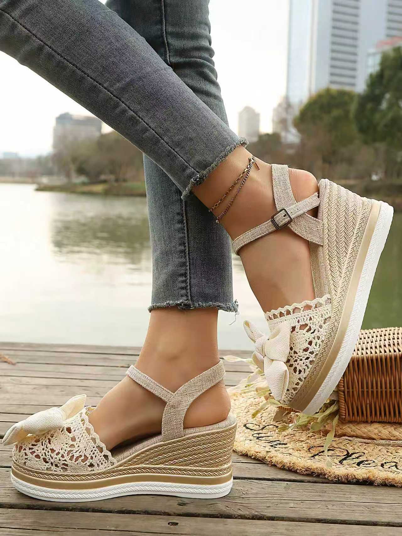 # Lace-trimmed Wedge Sandals