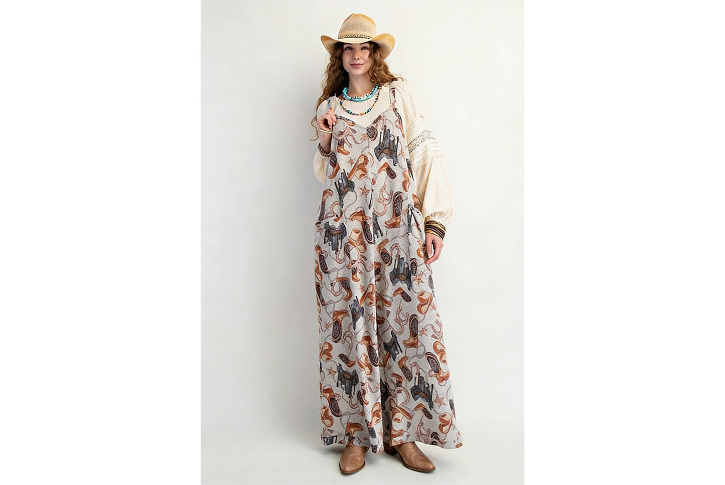 Printed Loose-fitting Straight-leg Overalls