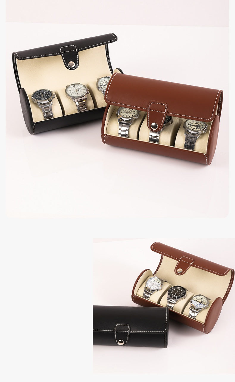 # Leather Cylindrical Watch Storage Box