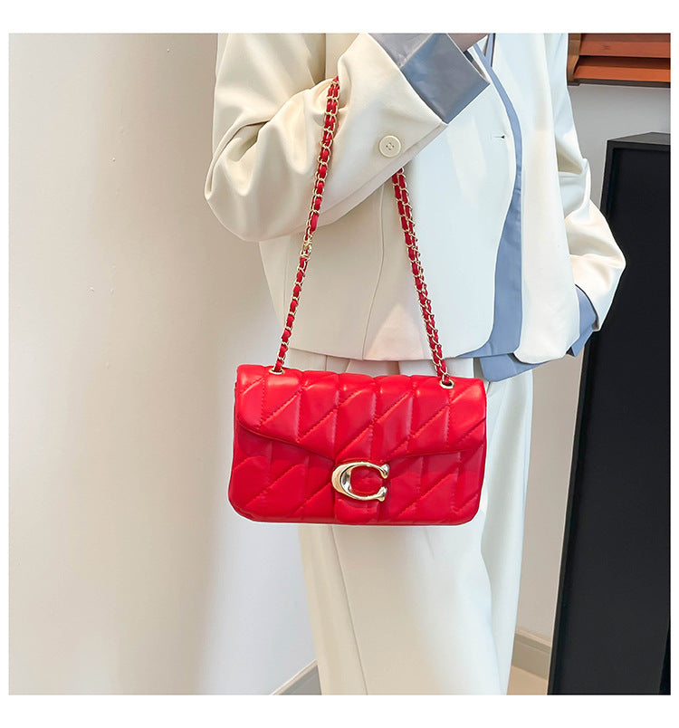 # Quilted Striped Chain Crossbody Bag