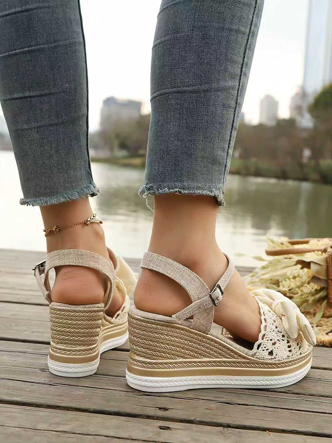 # Lace-trimmed Wedge Sandals