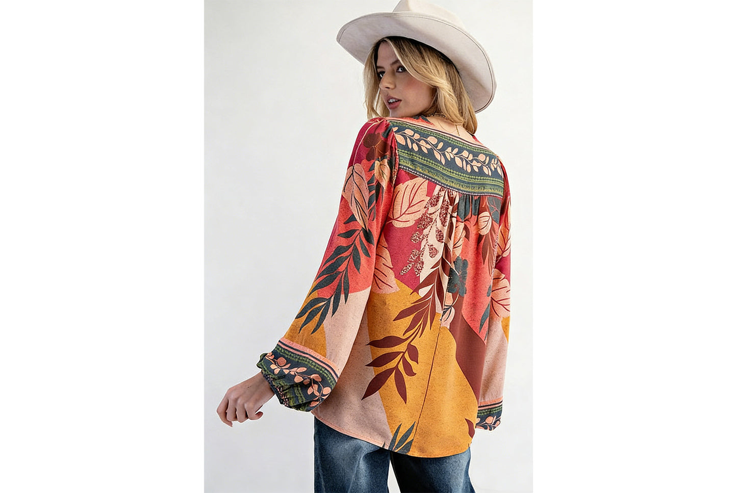Women's Printed V-Neck Long-Sleeve Shirt