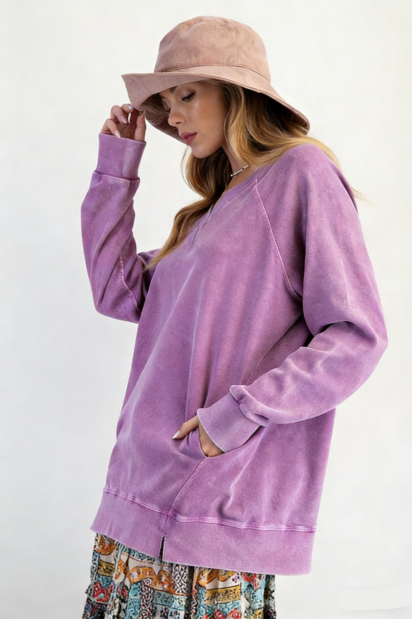 V-Neck Pullover Oversized Sweatshirt