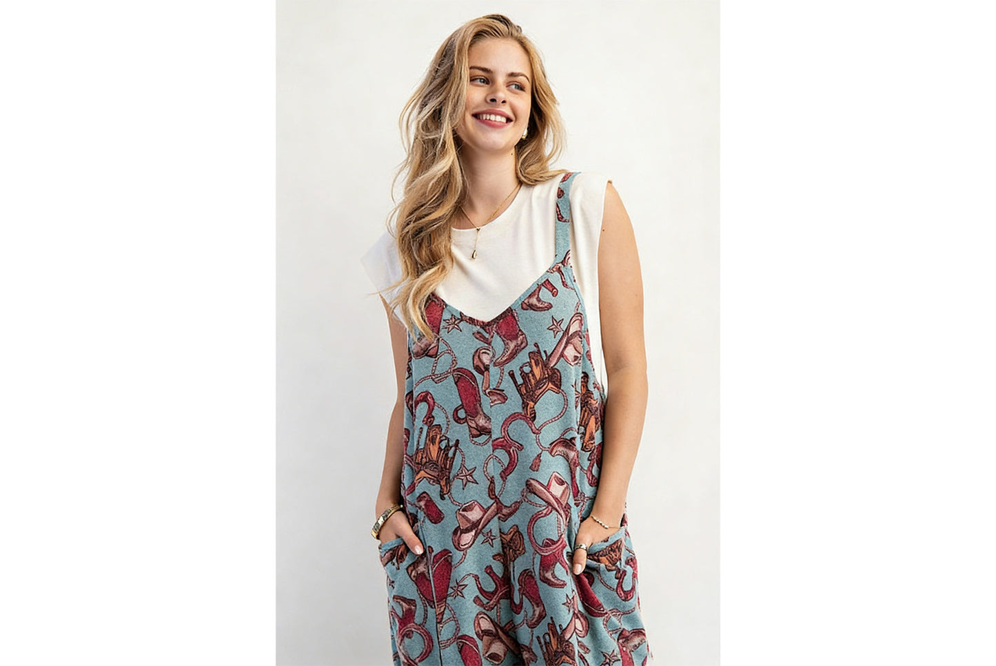 Printed Loose-fitting Straight-leg Overalls