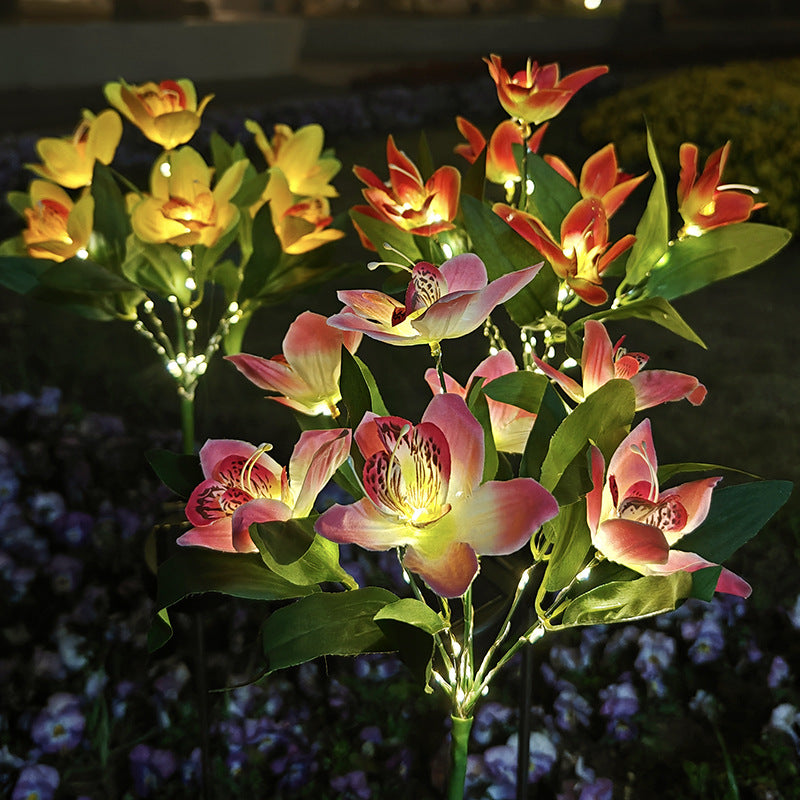 Solar-Powered Artificial Orchid Ground-Installed Lawn Light