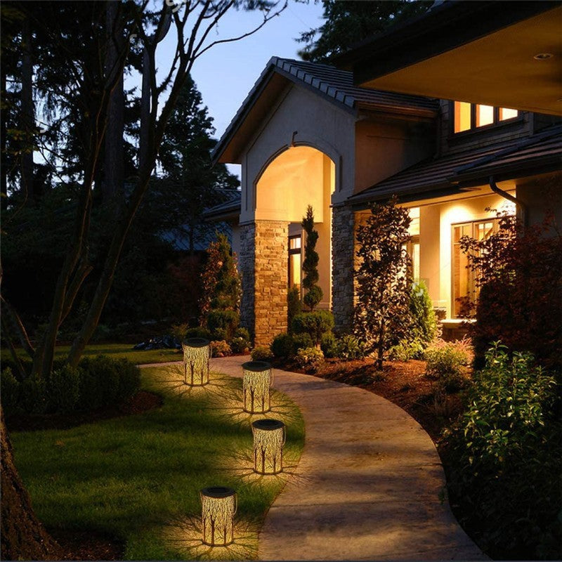 Solar-Powered Wrought Iron Hollow Projector Light