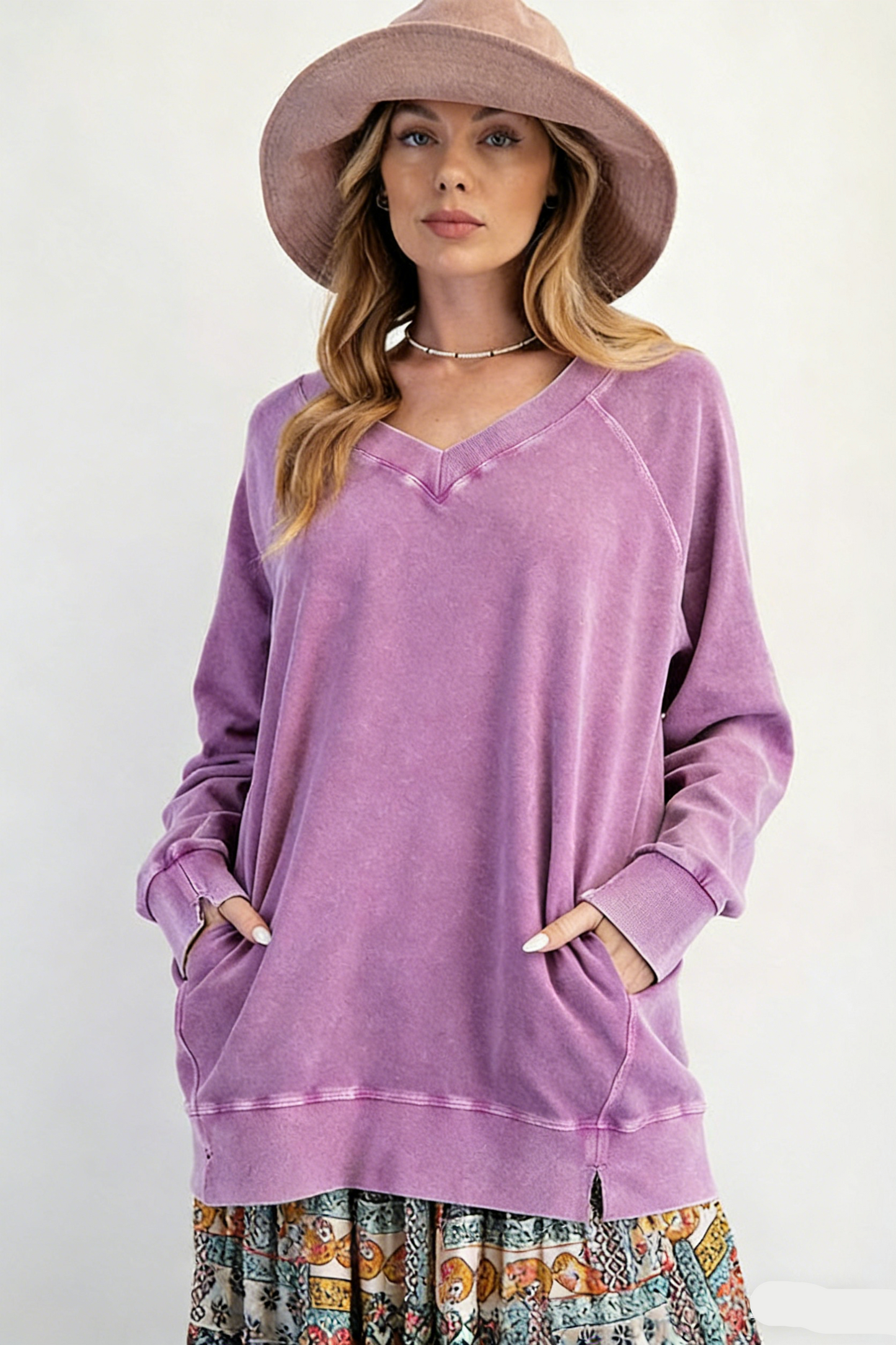 V-Neck Pullover Oversized Sweatshirt