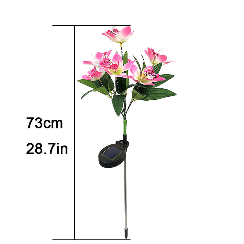 Solar-Powered Artificial Orchid Ground-Installed Lawn Light