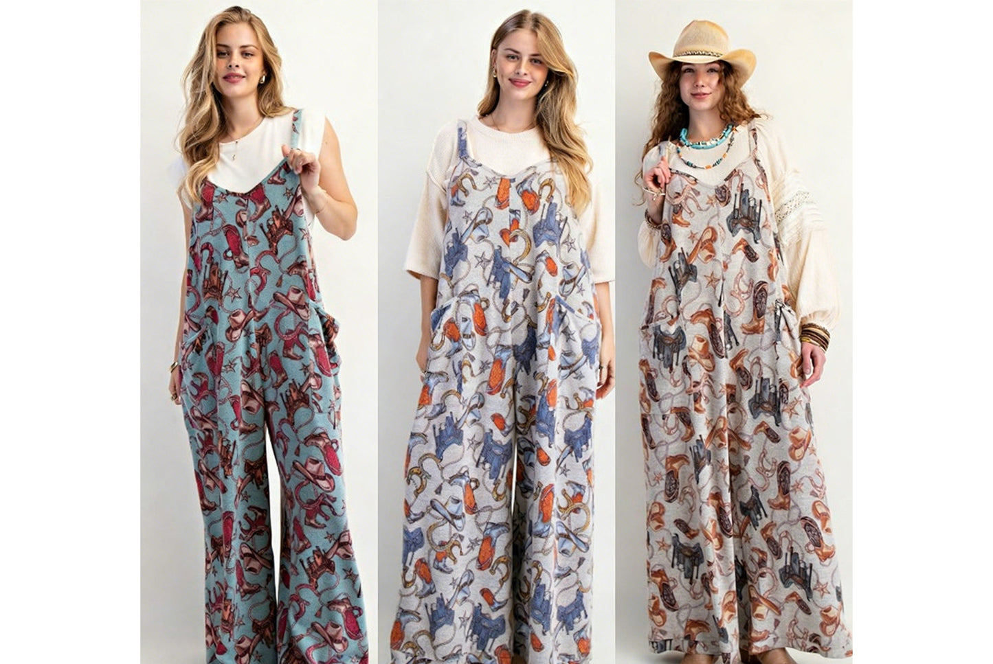 Printed Loose-fitting Straight-leg Overalls