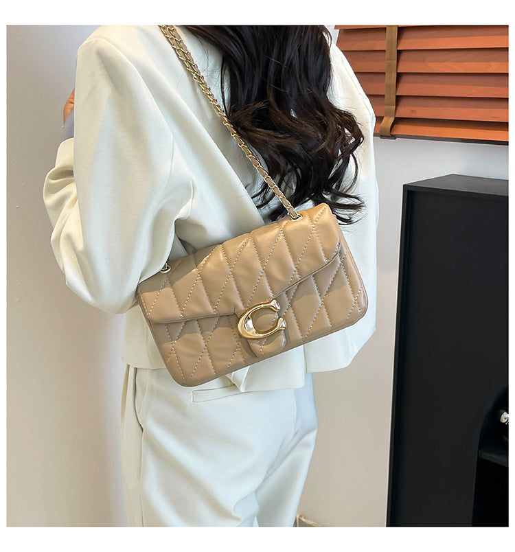 # Quilted Striped Chain Crossbody Bag