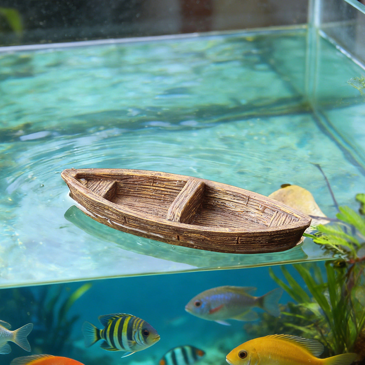 # Floating Wooden Boat Aquarium Landscaping Ornament