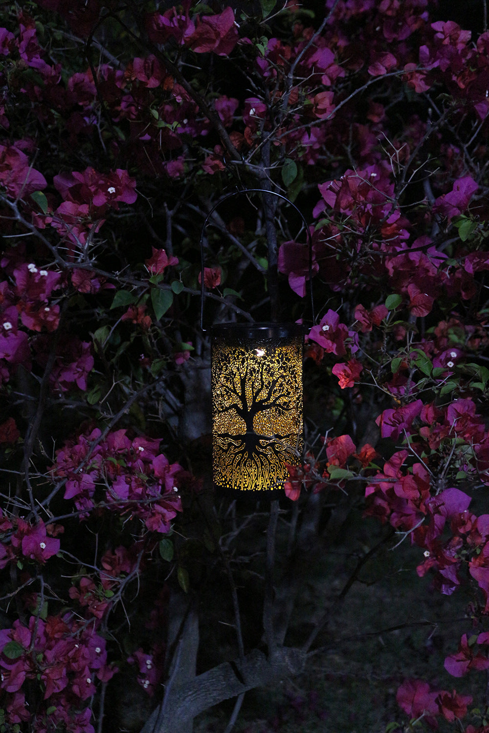 Solar-Powered Wrought Iron Hollow Projector Light