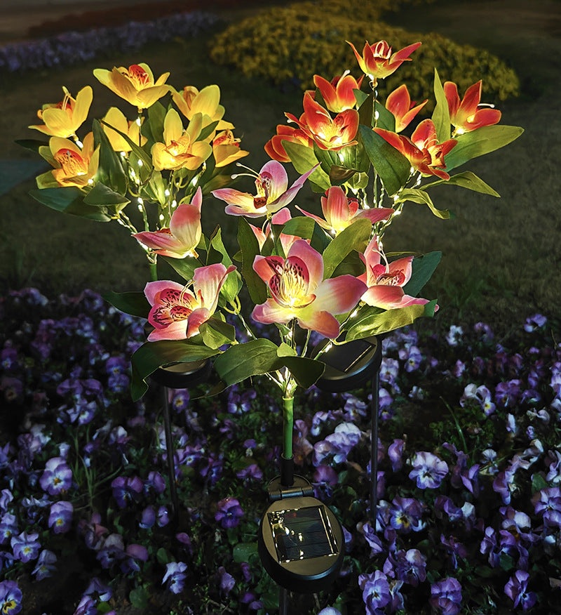 Solar-Powered Artificial Orchid Ground-Installed Lawn Light