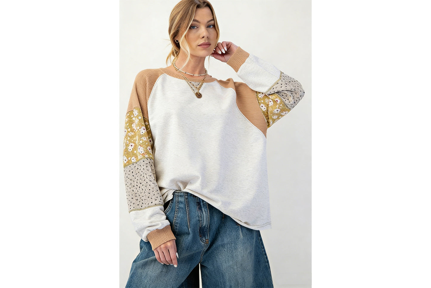 Women's Floral Print Color-Blocked Sweatshirt