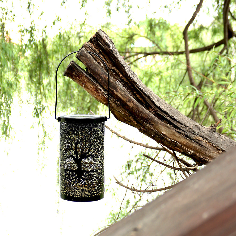 Solar-Powered Wrought Iron Hollow Projector Light