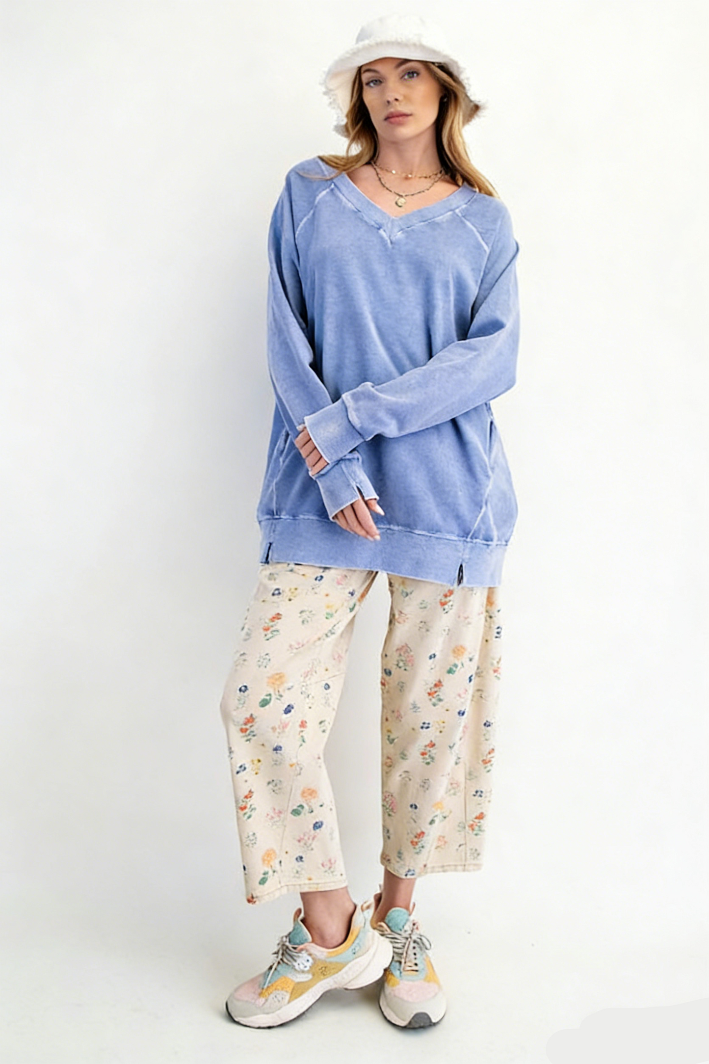 V-Neck Pullover Oversized Sweatshirt
