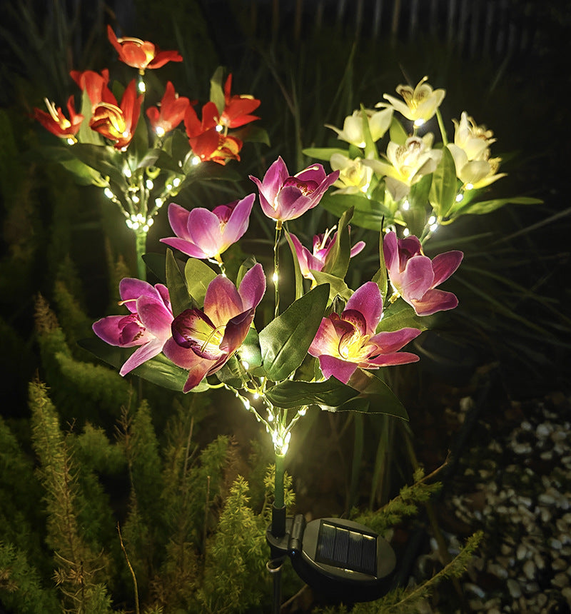 Solar-Powered Artificial Orchid Ground-Installed Lawn Light