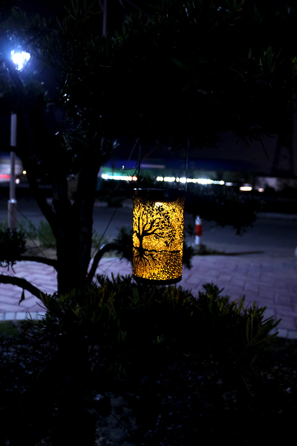Solar-Powered Wrought Iron Hollow Projector Light