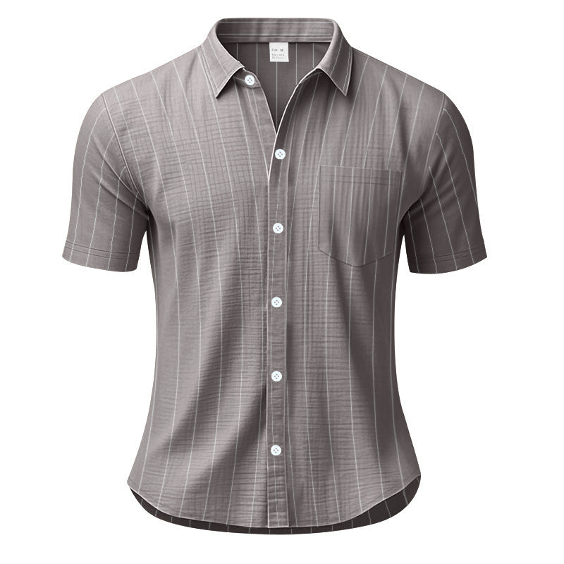# Striped Linen Short-Sleeve Business Casual Shirt with Lapel
