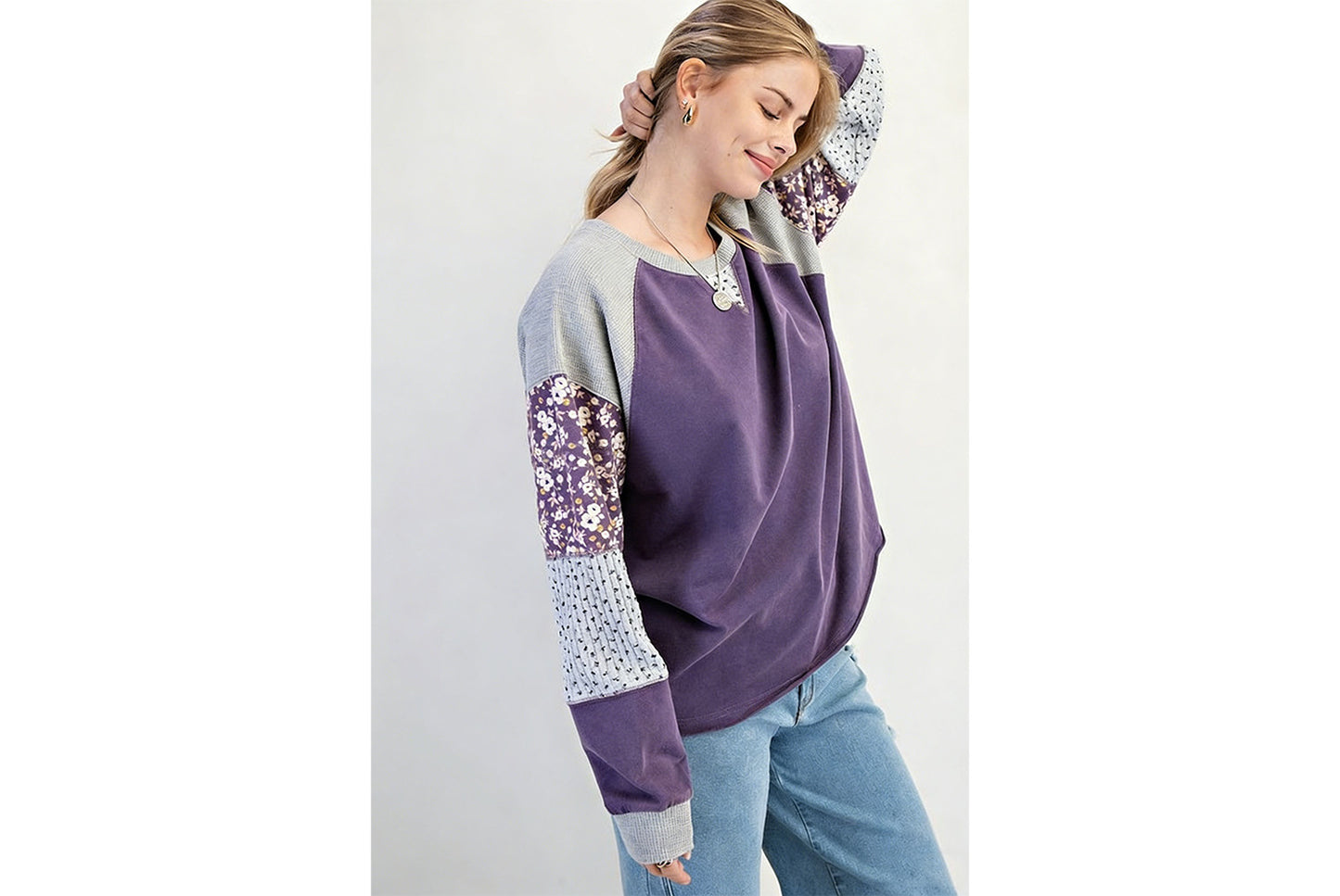 Women's Floral Print Color-Blocked Sweatshirt