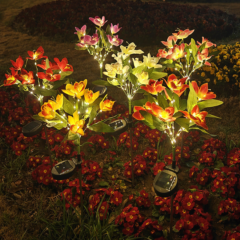 Solar-Powered Artificial Orchid Ground-Installed Lawn Light