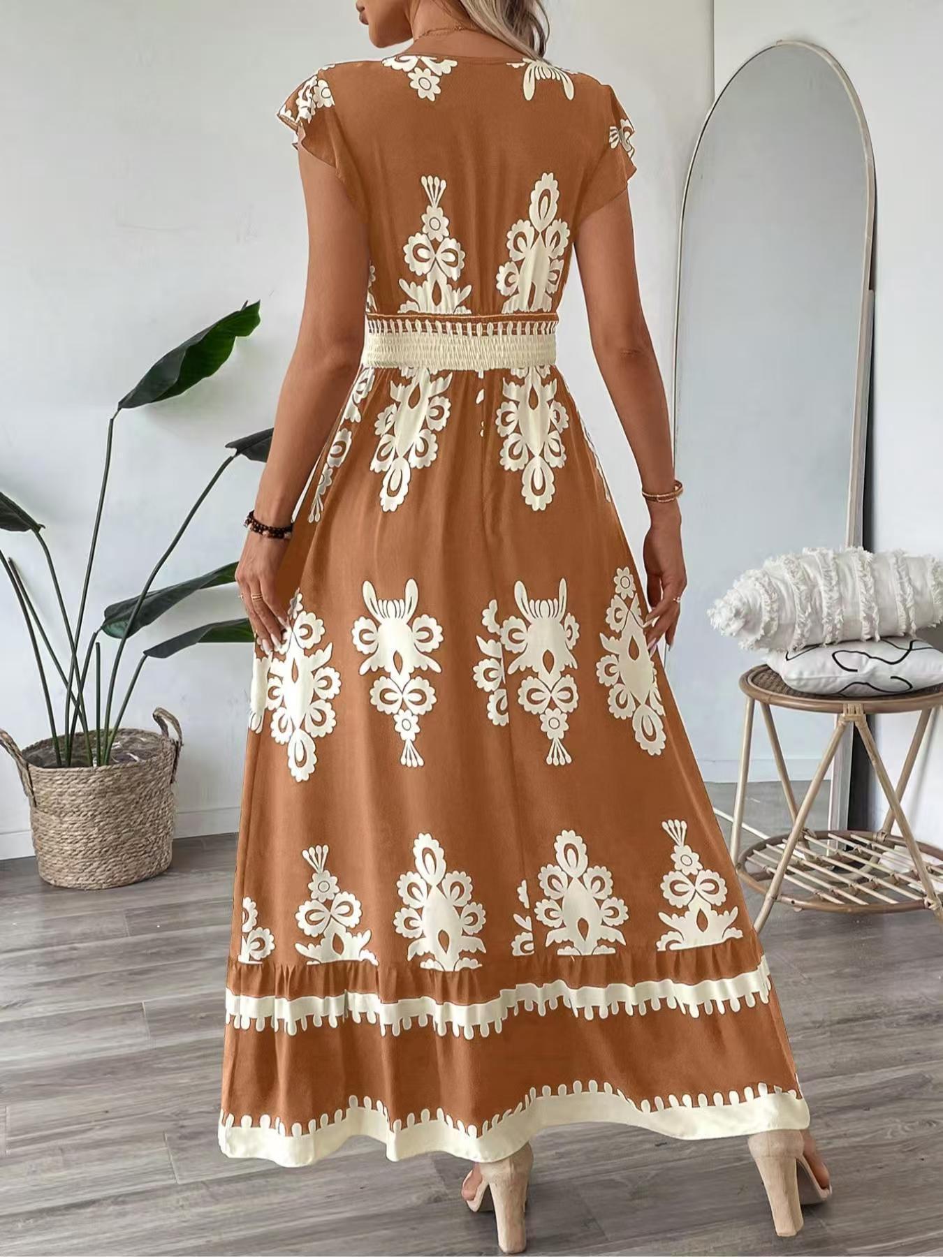 # Printed V-neck Slim-fit Long Women's Dress