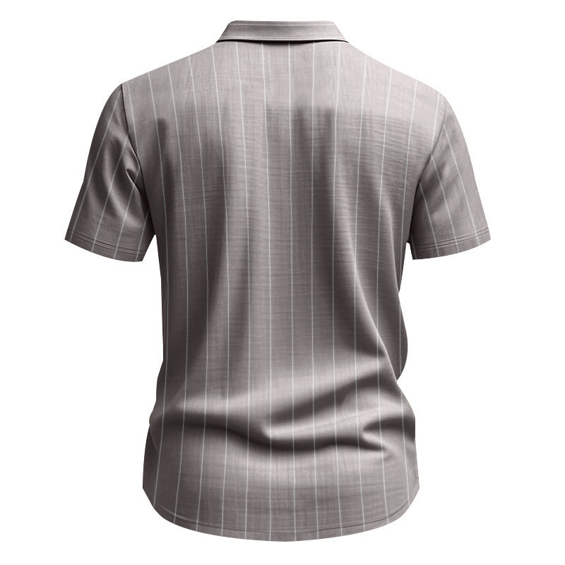 # Striped Linen Short-Sleeve Business Casual Shirt with Lapel