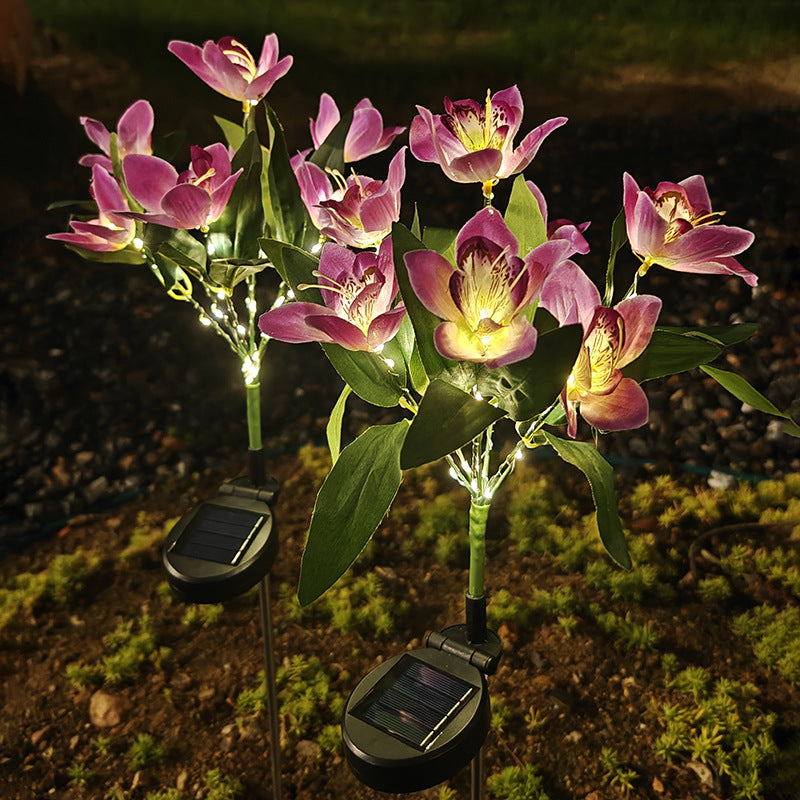 Solar-Powered Artificial Orchid Ground-Installed Lawn Light
