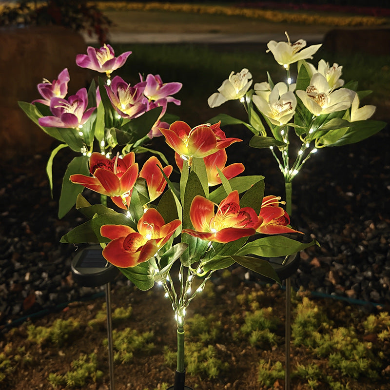 Solar-Powered Artificial Orchid Ground-Installed Lawn Light