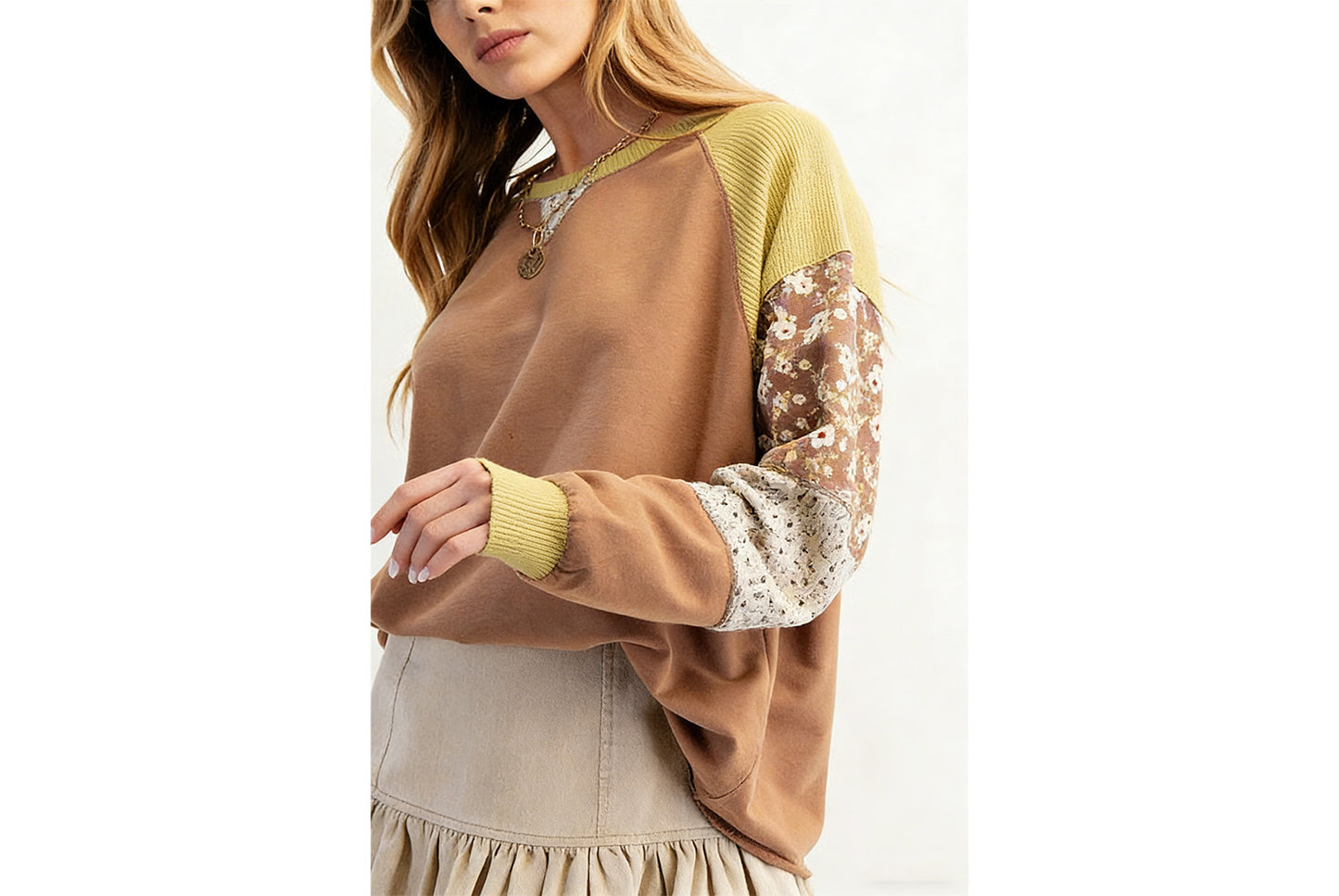 Women's Floral Print Color-Blocked Sweatshirt