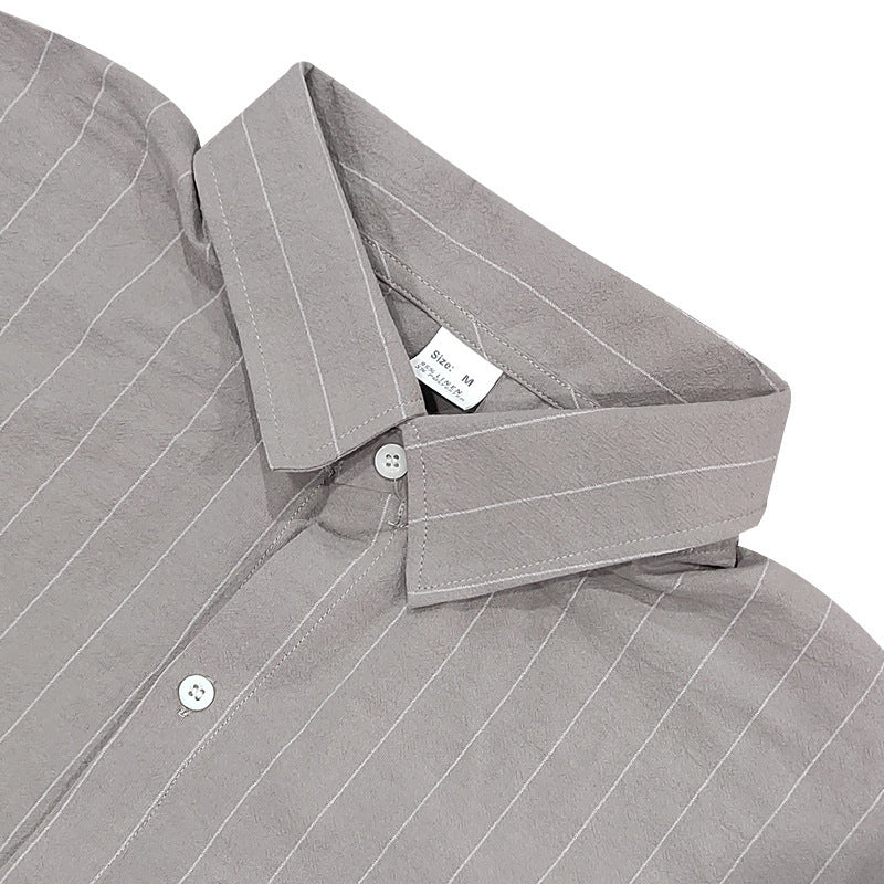 # Striped Linen Short-Sleeve Business Casual Shirt with Lapel