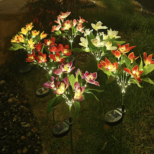 Solar-Powered Artificial Orchid Ground-Installed Lawn Light