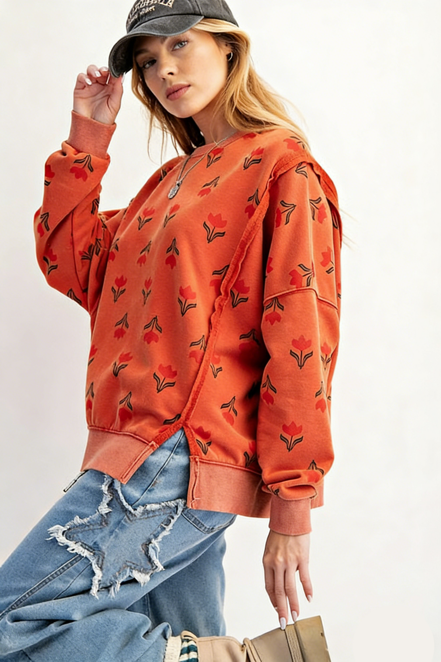 Floral Print Loose Fit Casual Sweatshirt