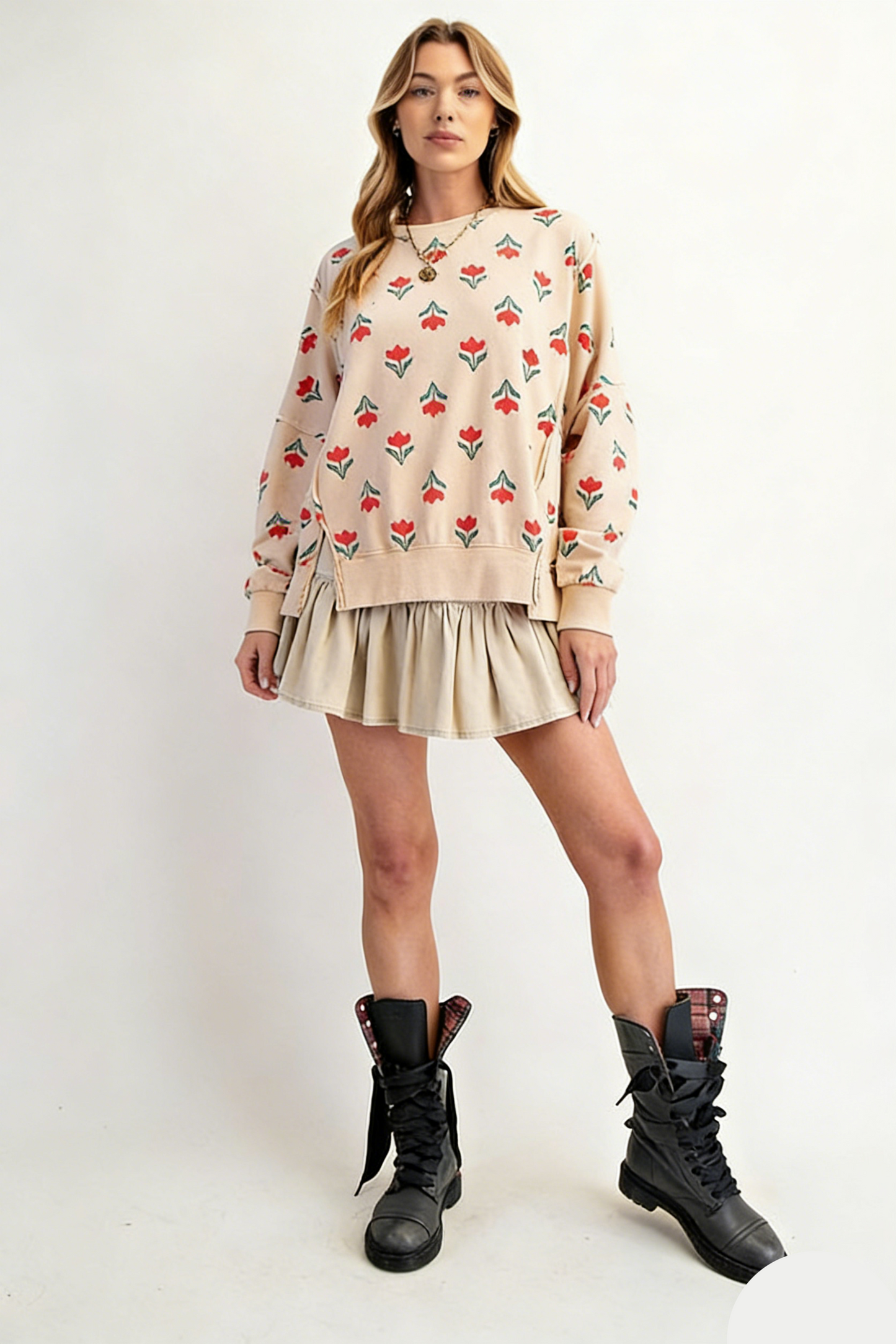 Floral Print Loose Fit Casual Sweatshirt