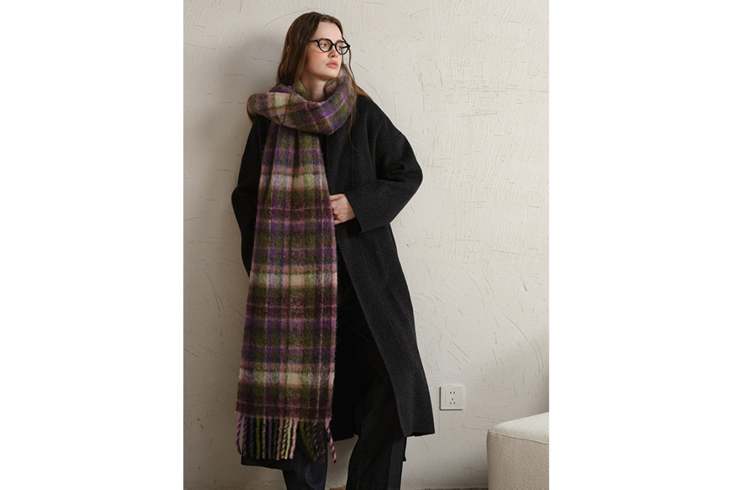 Retro Plaid Tassel Scarf