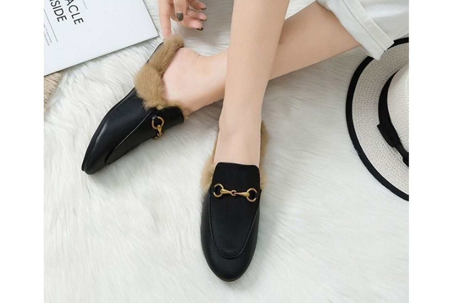 **Autumn/Winter Outerwear Furry Slippers, Stylish Mules**