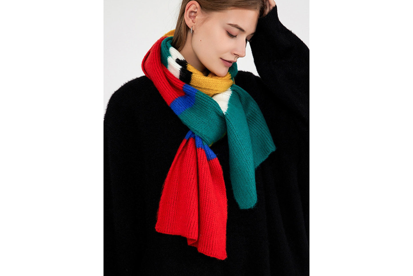 Unique Color-Blocked Striped Knit Scarf