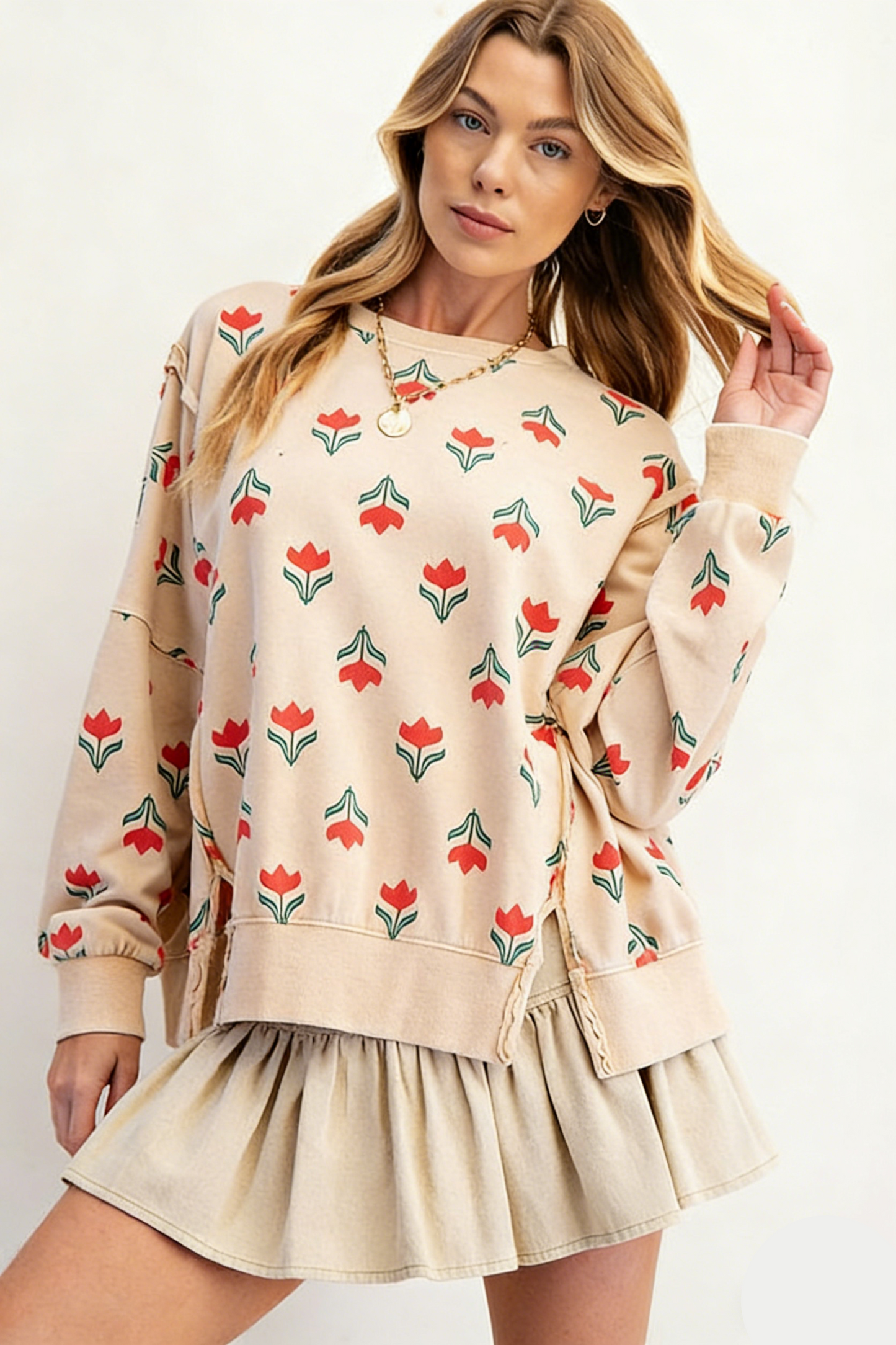 Floral Print Loose Fit Casual Sweatshirt