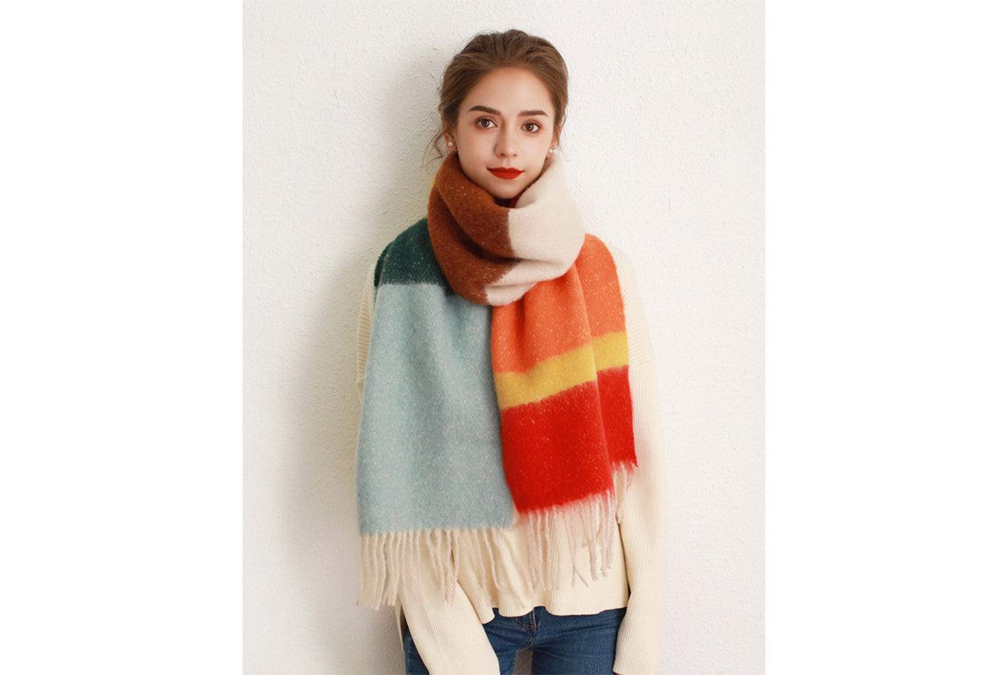 New Color-Blocked Striped Mohair Scarf