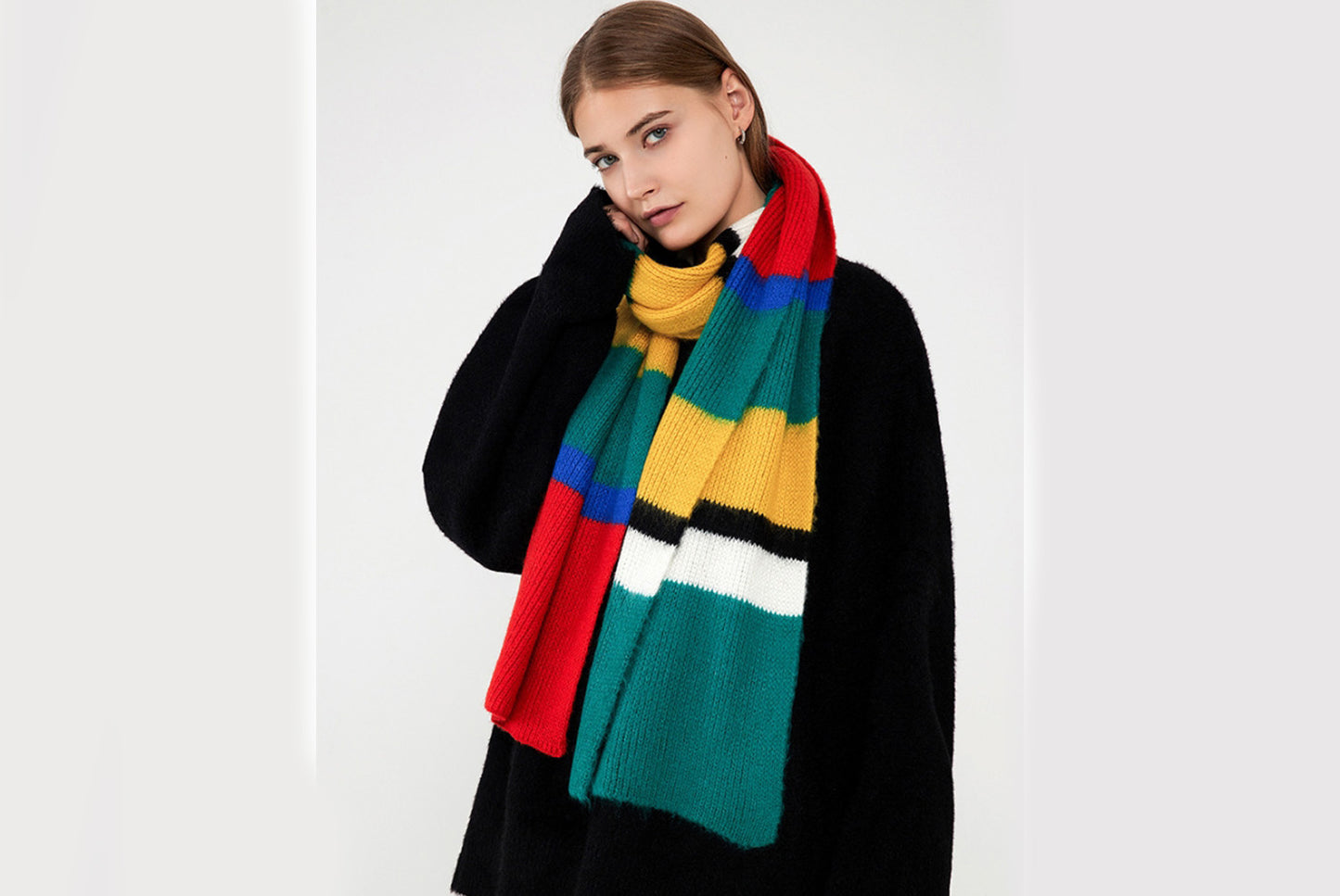 Unique Color-Blocked Striped Knit Scarf