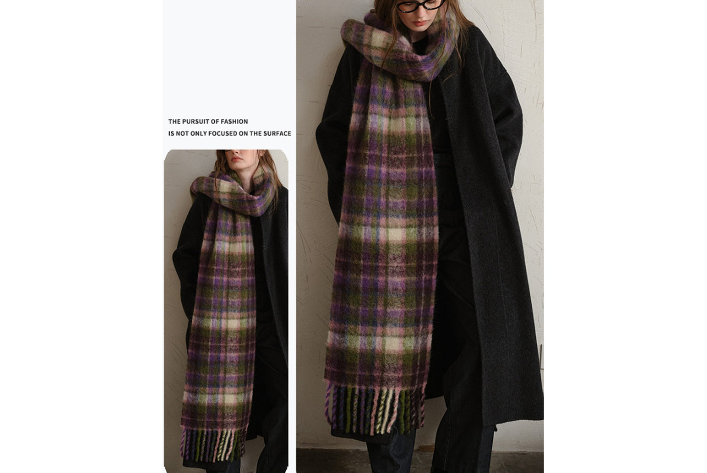 Retro Plaid Tassel Scarf