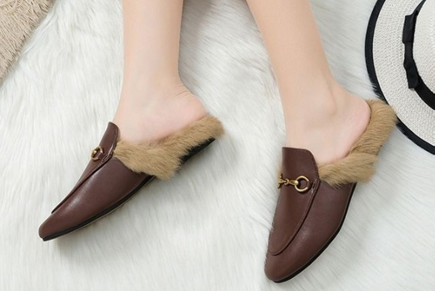 **Autumn/Winter Outerwear Furry Slippers, Stylish Mules**