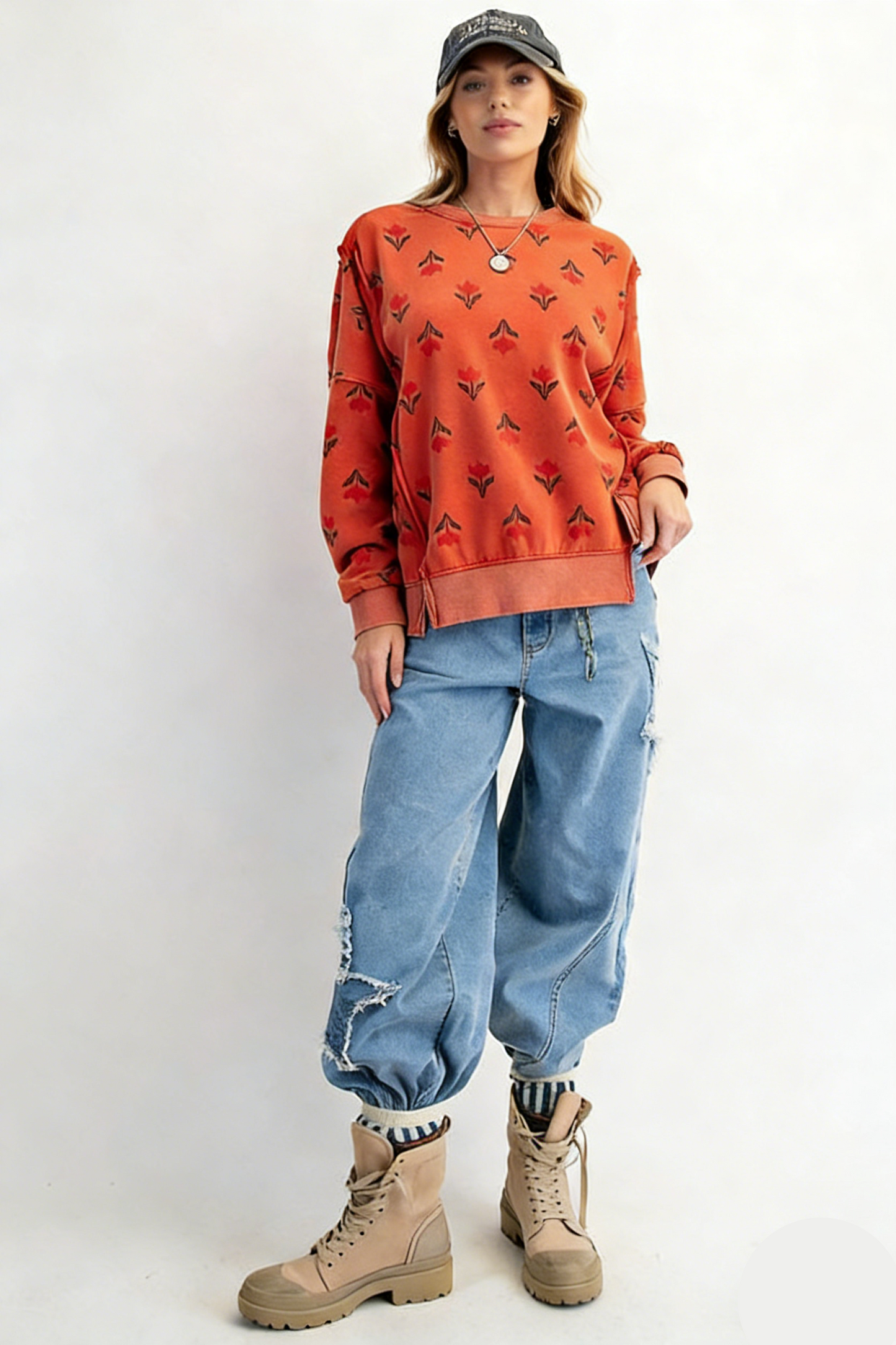 Floral Print Loose Fit Casual Sweatshirt