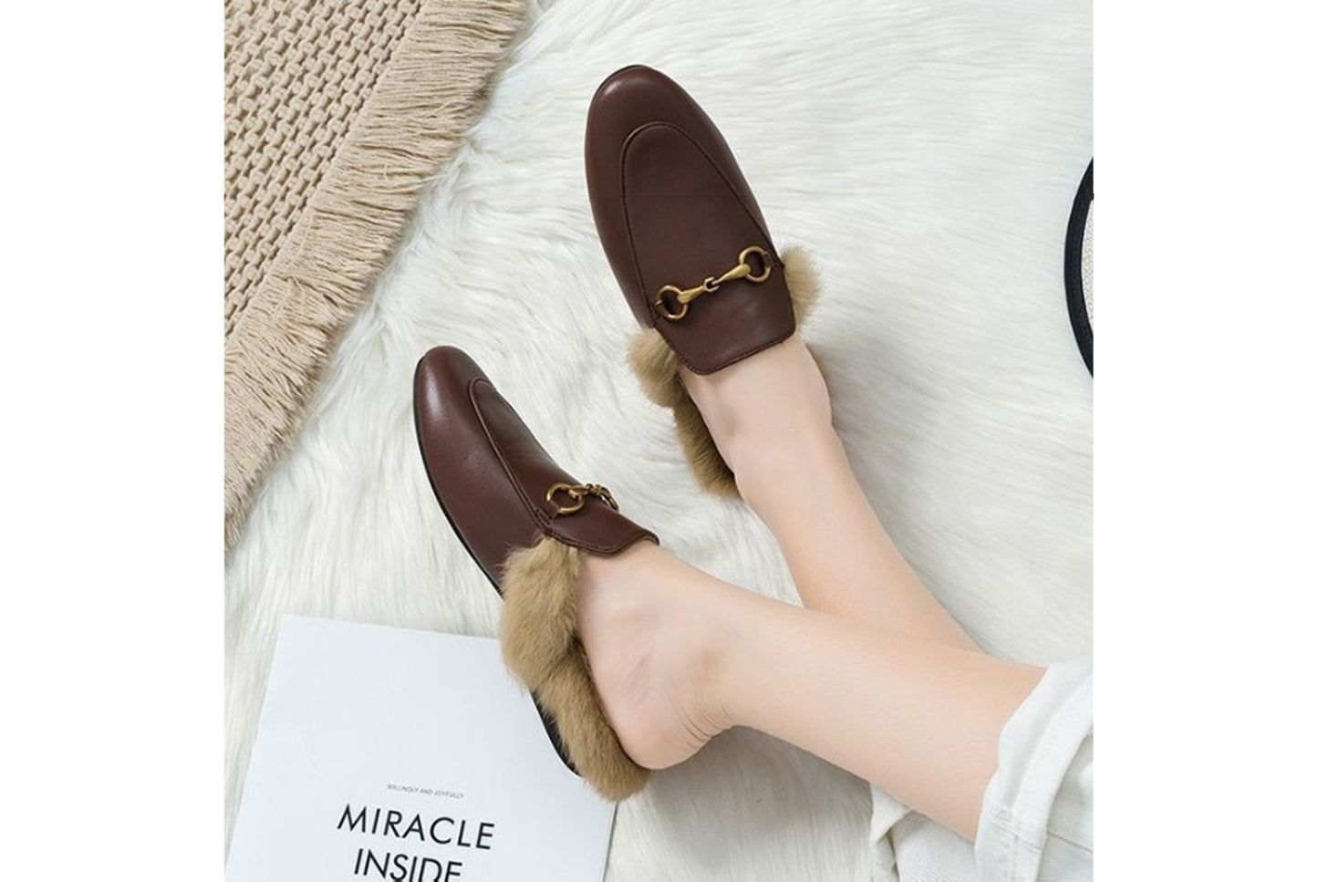 **Autumn/Winter Outerwear Furry Slippers, Stylish Mules**