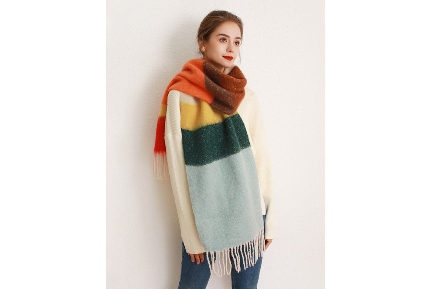 New Color-Blocked Striped Mohair Scarf