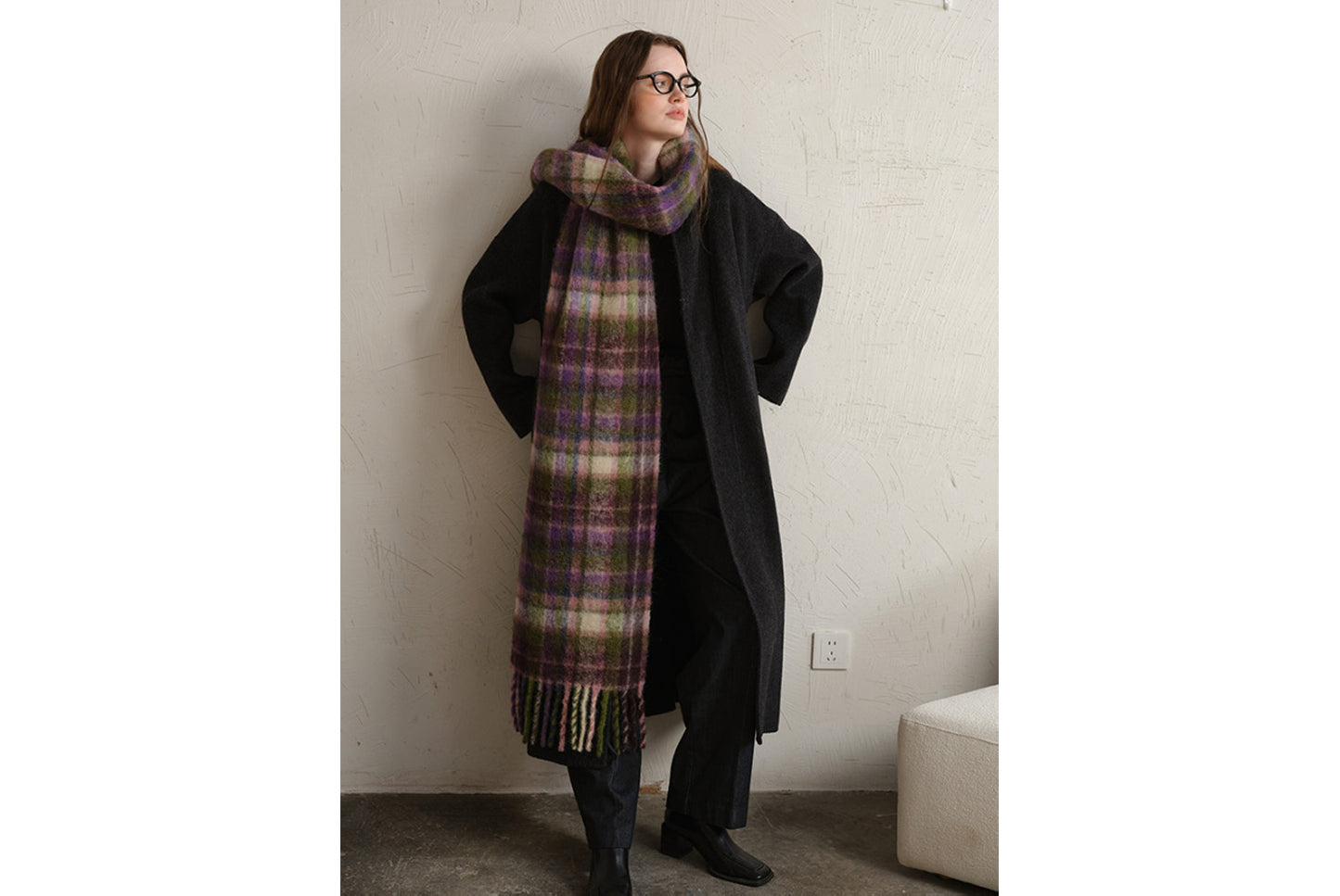 Retro Plaid Tassel Scarf