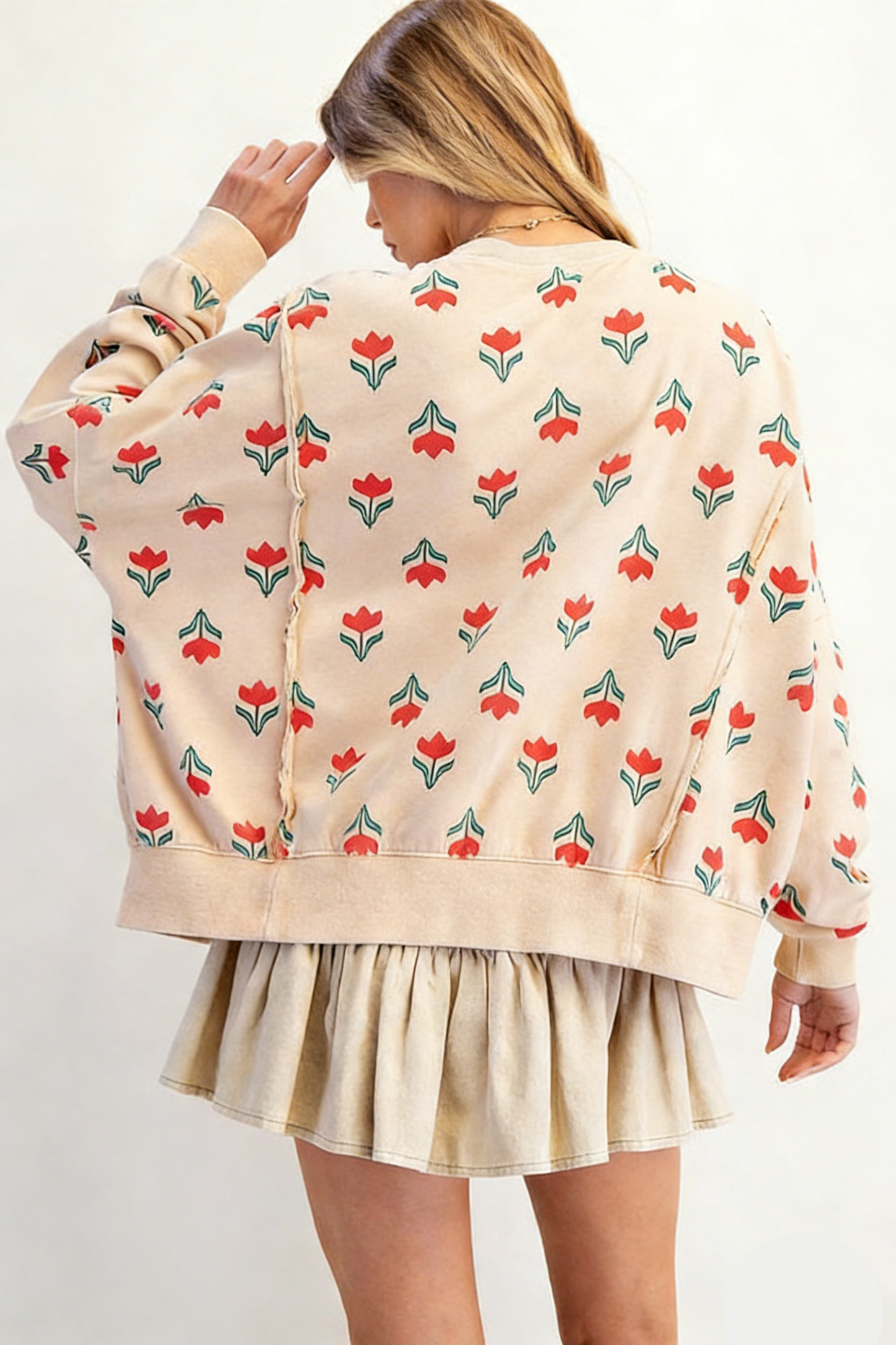 Floral Print Loose Fit Casual Sweatshirt