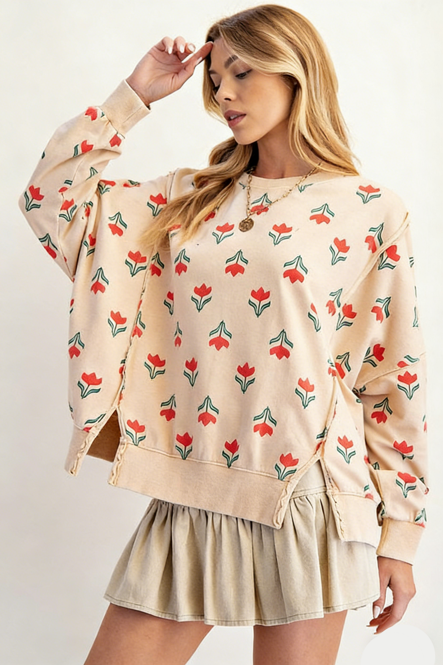 Floral Print Loose Fit Casual Sweatshirt